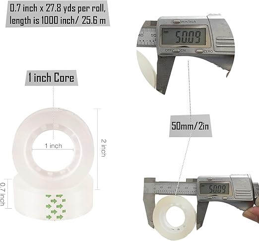 WUKAKA 24 Pack Transparent Tape Clear Tape Refills Rolls Each Roll 3/4 x 1000 Inches, 1 inch Core, for Office, Home, School