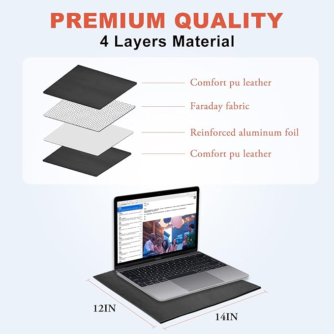 EMF Radiation Shielding Laptop Pad - 12x16 Inch Heat Blocking Mat, Anti-Radiation & Heat Protection for Laptop, Notebook, Tablet Use on Lap, Office, Travel