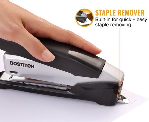 Bostitch Office Executive Metal Desktop Stapler - 3-in-1 Spring Powered with Staple Storage & Remover | 28 Sheet Capacity, Black/Gray