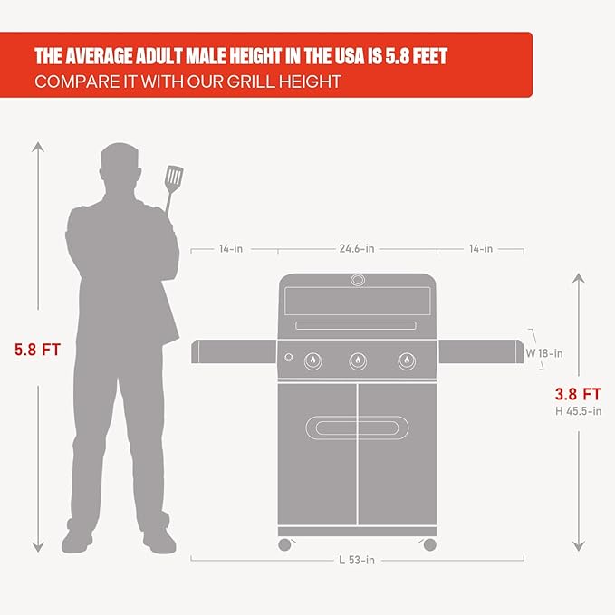 Monument Grills 3+1 Outdoor Barbecue Stainless Steel Propane Gas Grill, 3 Burners & 1 Side Burner 48,000 BTU Patio Garden Grill with Knob Controls, Mesa305