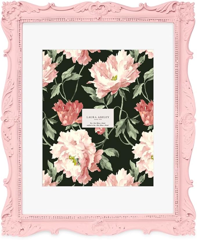 Laura Ashley 11x14 Pink Ornate Textured Hand-Crafted Resin Picture Frame, Wall Mount, Decorative Floral Design Home Décor, Photo Gallery, Art, More (Pink, 11x14 (Matted 8x10))