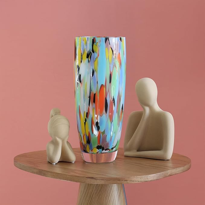 Ca D Oro Murano-Style Colored Glass Vase Confetti Effect Hand Blown Art Glass Crystal for Flower, Room Decoration and Centerpiece - Model AD3