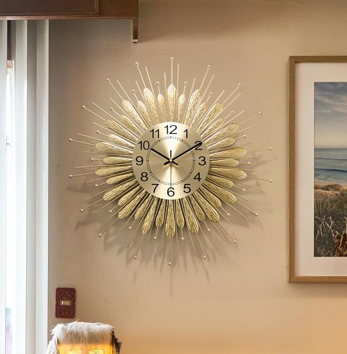 Large Wall Clock,23inch Gold Wall Clock Non-Ticking Mid Century Wall Clocks for Living Room Decor,Battery Operated Wall Clock for Bedroom&Living Room