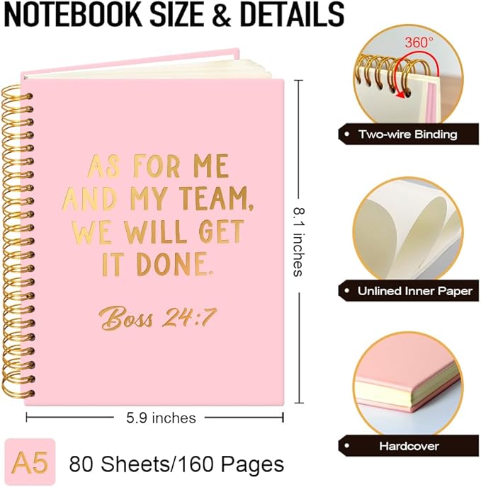 Msticey As For Me And My Team We Will Get It Done 160 Blank Pages Pink Gold Hardcover Spiral Notebook, Appreciation Gifts for Women Manager Supervisor Leader Coworker Colleague, Funny Boss Day Gifts