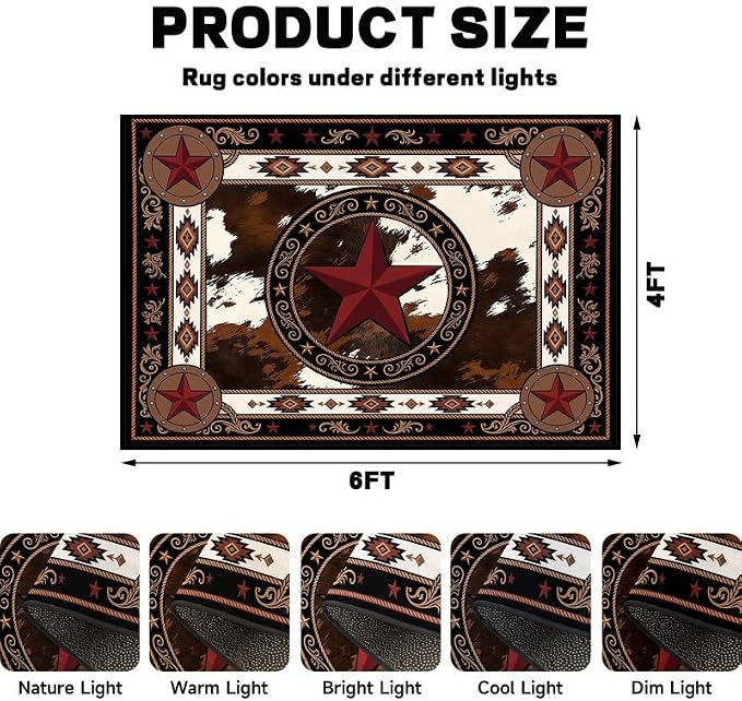 Vintage Star Rugs Non Slip Rustic Farmhouse Floor Mat Washable Carpet for Bedroom Living Room Nursery Playroom Classroom Home Decor,4'x6'