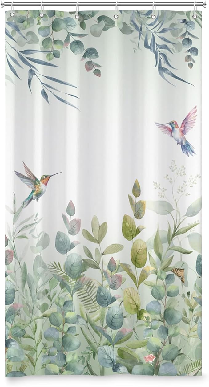 Green Leaf Shower Curtain Colourful Bird Eucalyptus Bathroom Curtain Plant Leaves Botanical Hummingbird Spring Summer Shower Curtain Sets for Bathroom Extra Long 54x72 in with 10 Hooks