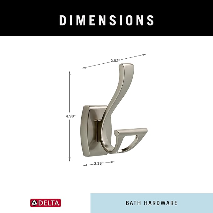 Delta Dansant Towel Hook Satin Nickel | Wall Mounted | Bathroom Hardware | Model 135241 | Pack of 5