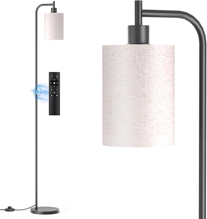 SIBRILLE Floor Lamp with Linen Shade, Dimmable Tall Standing Lamp with Remote Control & 3 Color Temperatures, Modern Floor Lamps for Living Room Bedroom Office Corner, 9W LED Bulb Included