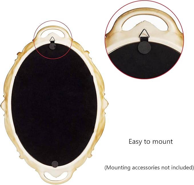 Tstarer 2 Pack - Vintage Decorative Gold Framed Mirror, Wall Hanging Mirrors & Tabletop Tray for Bedroom Living Room Dresser Decor, Oval- 9.6" W x 14.3" L (GOLD-2PACK)