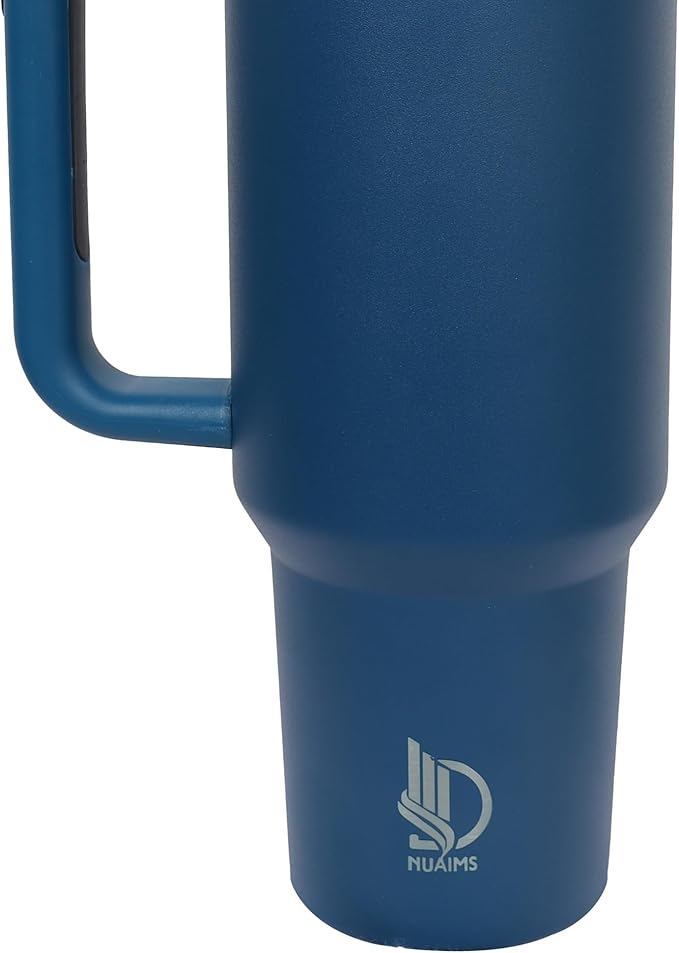 40oz Insulated Tumbler with Handle, Leakproof Straw Lid & Carry Handle - Double Wall Vacuum Insulation Keeps Ice 24 Hours, BPA Free Stainless Steel Water Bottle (Charcoal Blue)