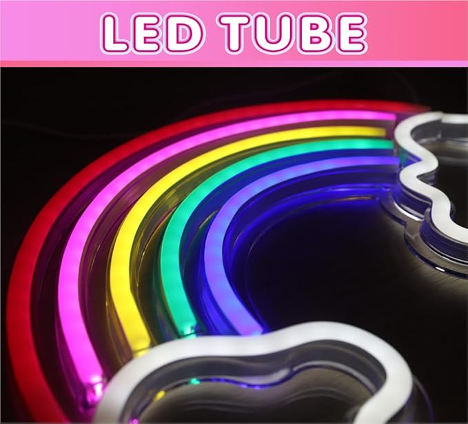 Neon Sign Light, Neon Rainbow Light for Kids USB Powered Rainbows LED Signs for Bedroom, Neon Sign for Wall Decor, Colorful Rainbow Cloud LED Sign, Party, Nightlight, Gift