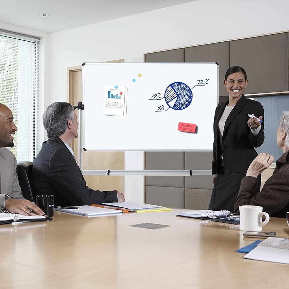 VIZ-PRO Double-Sided Magnetic Whiteboard - 72 x 48 Inches Rolling Dry Erase Easel with Aluminum Frame