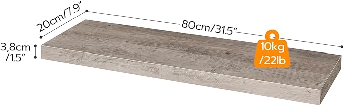 HOOBRO Floating Shelves for Wall, Wall Mounted Shelf Set of 2, 31.5" Hanging Shelf with Invisible Brackets, for Wall Decor Storage in Bathroom Bedroom Kitchen Living Room Office, Greige BG80BJP201