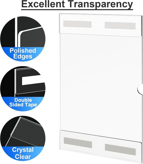 Clear Acrylic Sign Holder 11 x 17 Inches - Wall Mount Vertical Frames with 3M Tape | 6 Pack for Office & Trade Shows