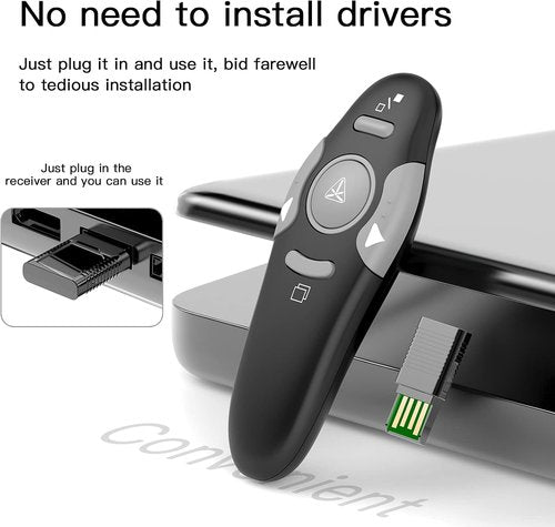 QUI Wireless Presenter Remote Clicker - PowerPoint Slide Advancer for Mac/Windows/Linux | USB A, Black