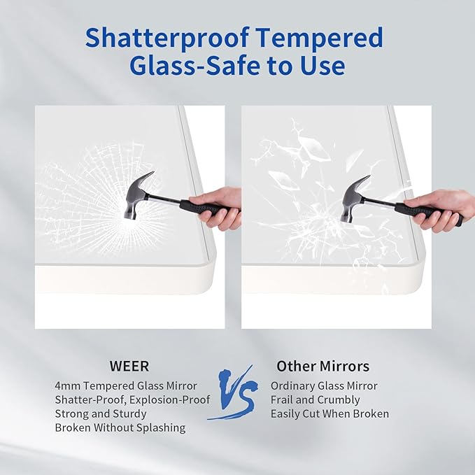 WEER White Bathroom Mirror 36X36 Inch, Rounded Rectangle White Metal Frame Mirror, Matte White Bathroom Vanity Mirror with Tempered Glass, Anti-Rust, Hangs Horizontally or Vertically