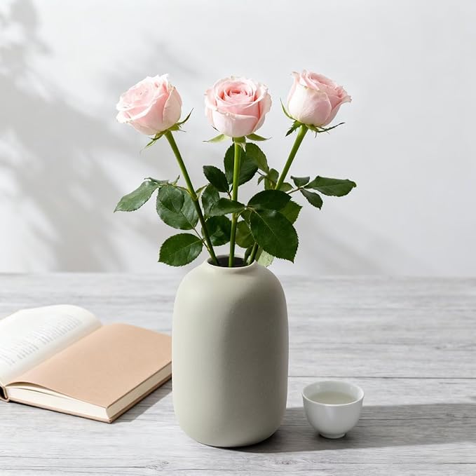 Christmas Ceramic Flower Vases, Modern Farmhouse Neutral-Colored Xmas Gift Decorative Vases for Dried Fresh Flowers, Home Decor for Table，Living Room，Shelf (Set of 3)