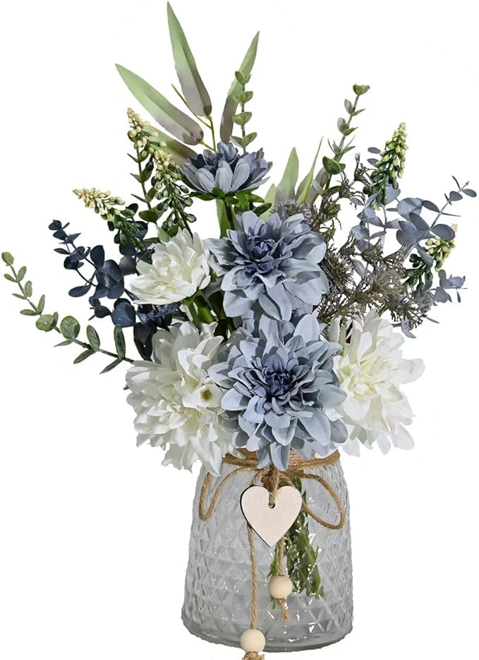 Artificial Flower Arrangement in Vase Table Centerpiece for Dining Room Home Office Wedding Decoration, Table Decoration Fake Plant Eucalyptus Flower for Home