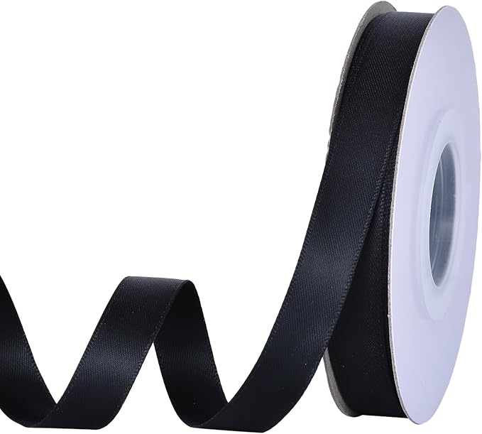 YAMA Black Double Faced Satin Ribbon 1/2 Inch 25 Yards Thin Black Fabric Ribbons for Gift Wrapping Crafts Hair Bows Bouquet Wedding Christmas Party Decoration Floral Arrangement