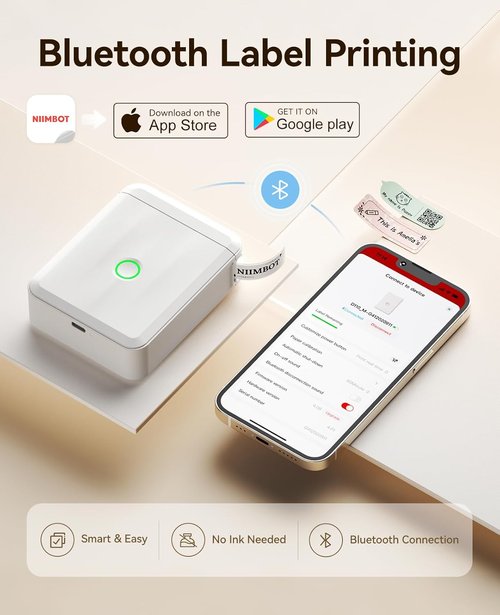 NIIMBOT Bluetooth Label Maker - Upgraded Mini Label Printer for Home & Office Organization | White