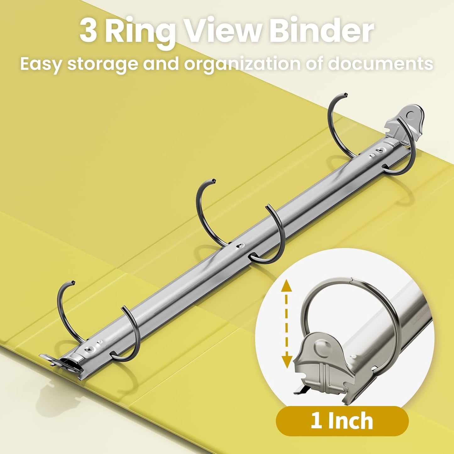 SUNEE 3 Ring Binder - 1 Inch Clear View PVC-Free Binder | Fits 8.5x11 Inches - Yellow for School or Office