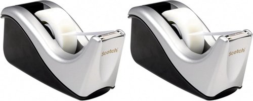 Scotch Desktop Tape Dispenser - Silvertech Two-Tone | Pack of 2 for Easy Office Organization