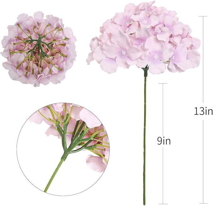 Fake Purple Hydrangea Artificial Flowers - Faux Silk Hydrangeas Flowers Heads with Stems Real Touch for Home Wedding Party Table Decor(Light Purple,Pack of 10)