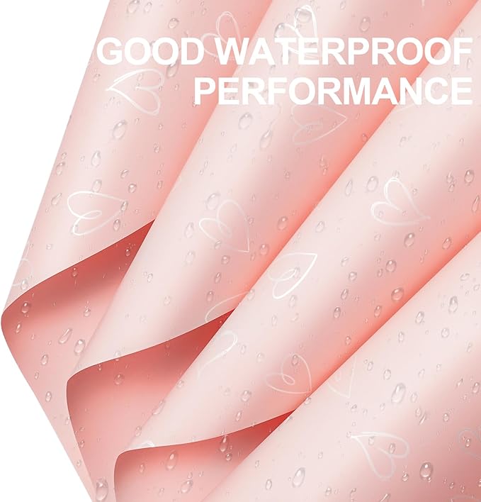 WRAPAHOLIC 20 Sheets Flower Wrapping Paper - 22.8 x 22.8 inch White and Pink Love Design Water-Resistant Floral Bouquet Wrapping Paper, Florist Supplies Packaging for Wedding Birthday Gift DIY