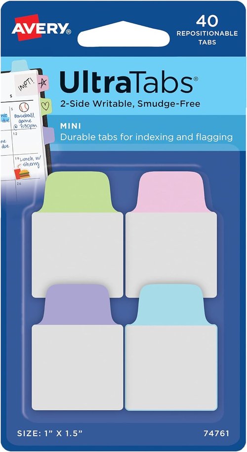 Avery Mini Ultra Tabs - 1" x 1.5" Repositionable Sticky Notes | Assorted Pastel Colors, 40 Count