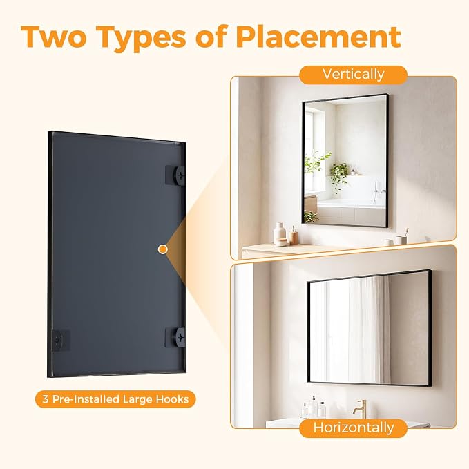 Sweetcrispy Bathroom Mirrors for Over Sink, 24" x 40" Rectangle Wall Mount Mirror with Metal Frame, Modern Vanity Mirror with Tempered Glass, for Home Decor, Anti-Rust, Black