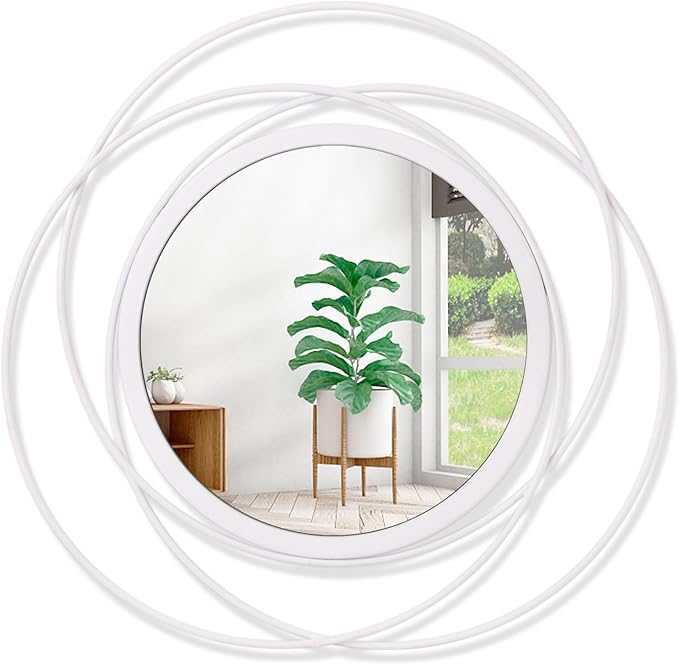 Wall Mirror Mounted Round Decorative Mirrors with Iron Metal Wire Frame Mirror for Wall, Home Decorative Bathroom Vanity, Living Room or Bedroom White Small 12"