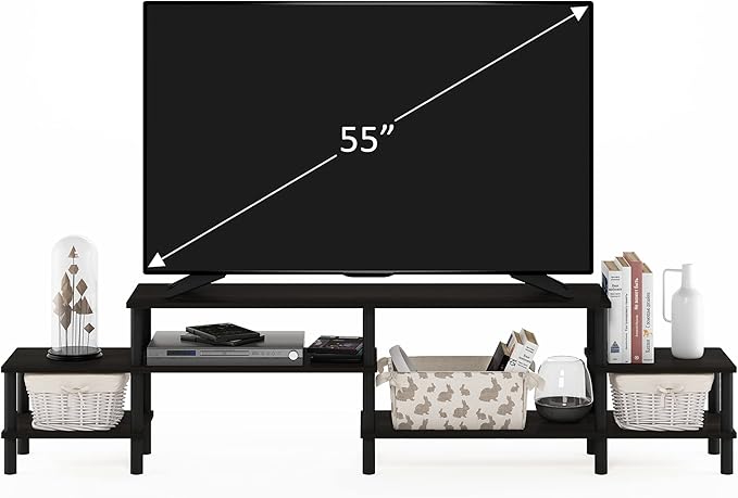 Furinno TURN-N-TUBE TV Stand, 3-Tier Open Design Entertainment Center, Open Shelf TV Console for TV up to 55 Inch, Toolless Assembly, for Living Room, Bedroom, Espresso