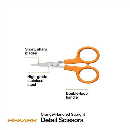Fiskars Detail Scissors - Stainless Steel Blades with Ambidextrous Double-Loop Handle | Orange-Handled