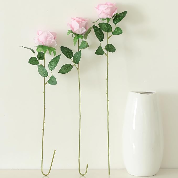 15Pcs Pearl Pink Roses Artificial Flowers Fake Roses Long Stem Velet Rose Silk Flowers for Home Wedding Decoration (Pearl Roses,Pink)