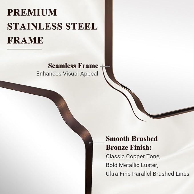 ANDY STAR Rectangle Mirror 30x40 Inch, Brushed Bronze Scalloped Mirror for Bathroom, Rust-Proof Stainless Steel 1" Frame, Antique Scalloped Edge Design Ideal for Home Decor