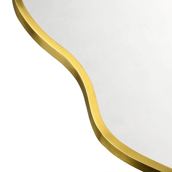 TOMACE Brushed Gold Asymmetrical Irregular Wall Mirror,22''x 34'' Unique Brass Frame Wall Mounted Mirror for Bathroom,Entryway,Nursery