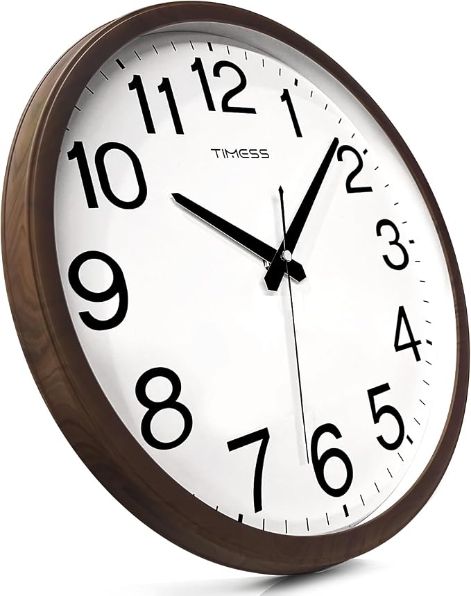 TIMESS Wall Clock, Classic Wood Style Finish, 13 Inch Non-Ticking Silent Battery Operated Analog Clock, Ideal Retro Decor for Home, Bedroom, Living Room, Kitchen, Bathroom, Office(Wood Brown)