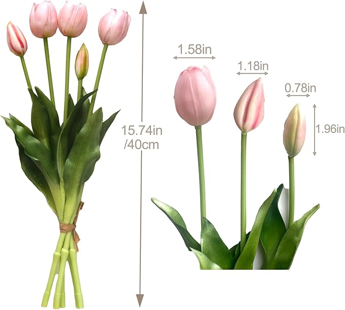 10 Pcs Fake Tulips Tulips Artificial Flowers Real Touch Fake Flowers Artificial Flower Bouquet for Home Table Party Wedding Decoration(Light Pink)