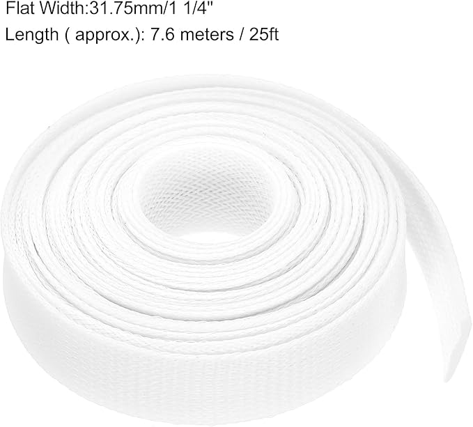uxcell Expandable Sleeving, 1 1/4-inch 25ft Cable Sleeve, White