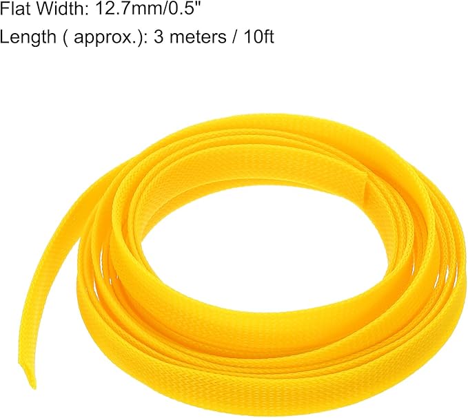 uxcell PET Expandable Sleeving 10ft 1/2" Yellow Cable Management Sleeve Cord Organizer for Wrap Protect Cable