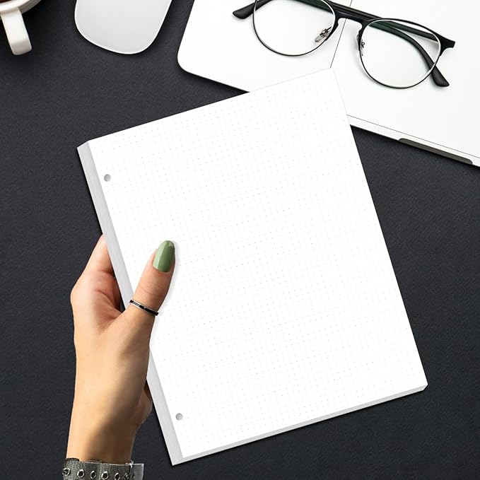 (3-Pack) 3-Hole Dotted Paper Refills, Letter Size Dot Grid Loose-Leaf Paper, 300Sheets/600Pages, 100gsm White Paper, 8.5'' x 11''