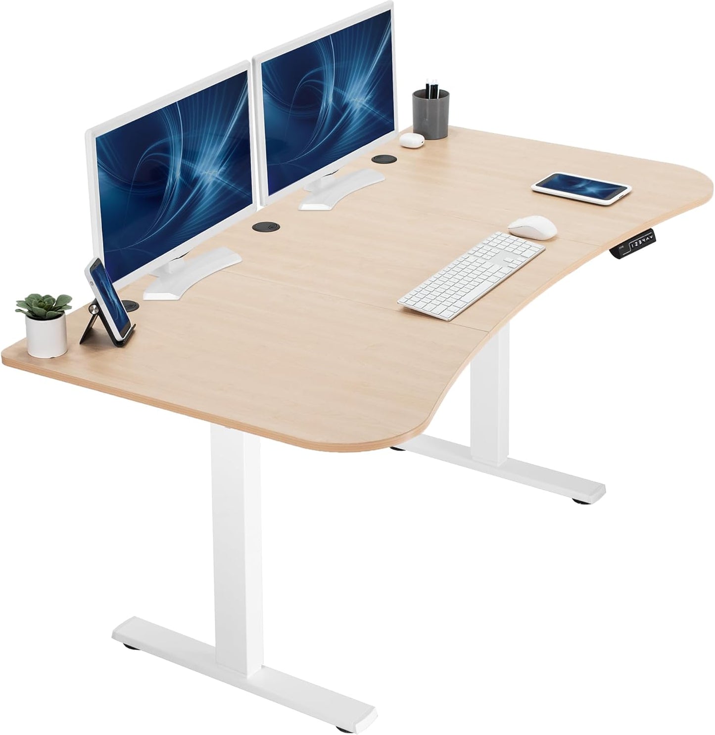 VIVO Electric Standing Desk - Memory Height Adjustment, Light Wood Top & White Frame, 63 x 32 in