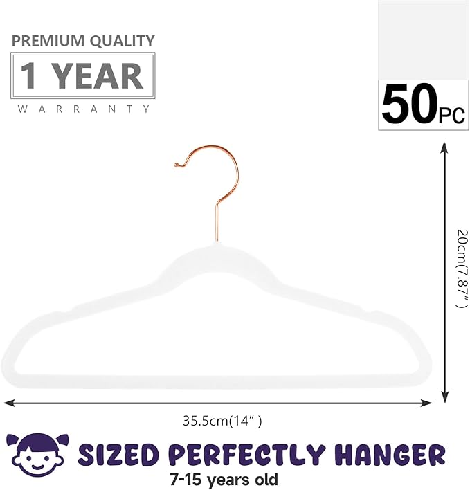 MIZGI Kids Velvet Hangers,Non-Slip Big Kids Hangers,14 Inch Hangers for Youth,Teen Clothes,Pack of 50