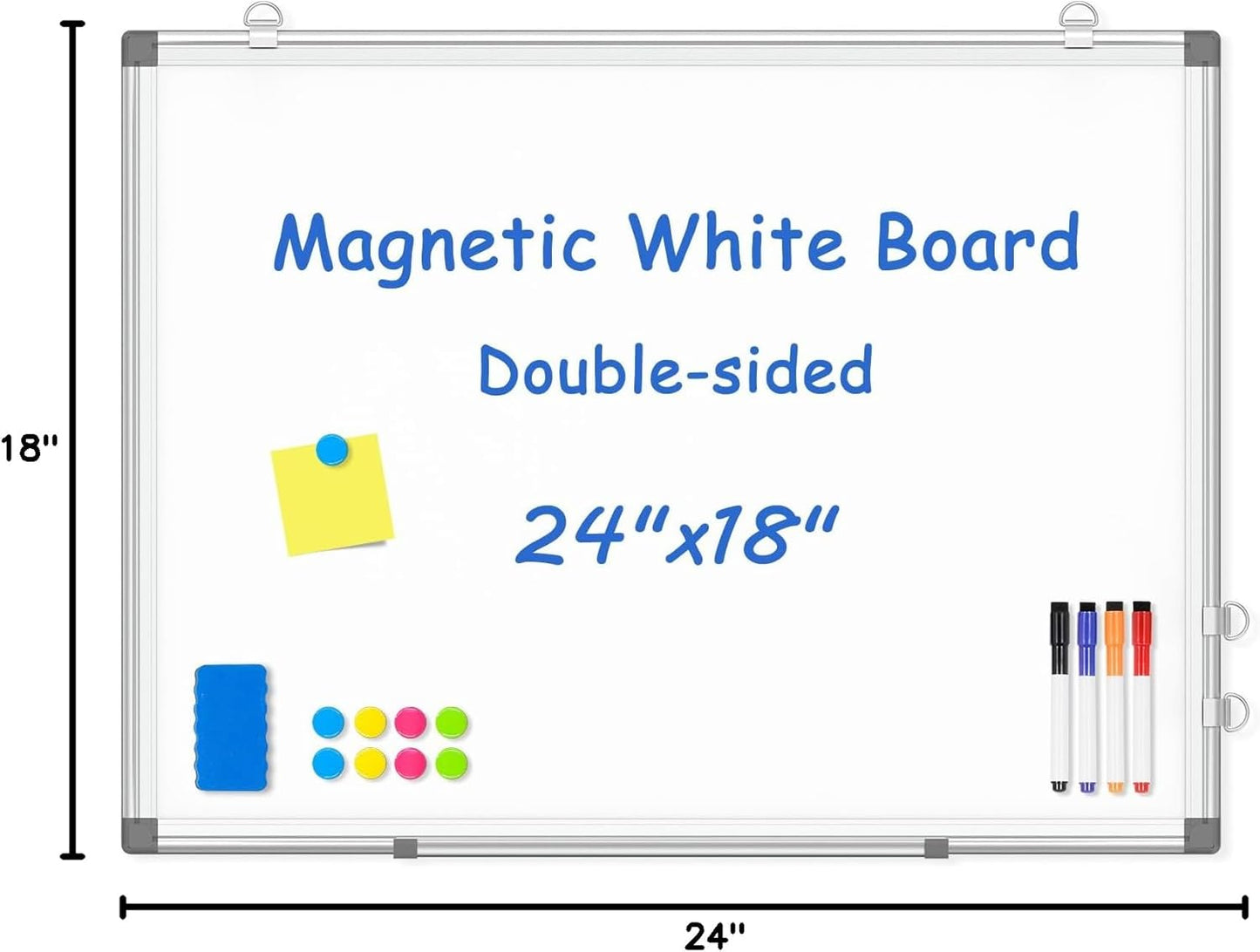 WALGLASS Double-Sided Dry Erase Board - 24" x 18" Magnetic Whiteboard with Silver Aluminum Frame for Home & Office