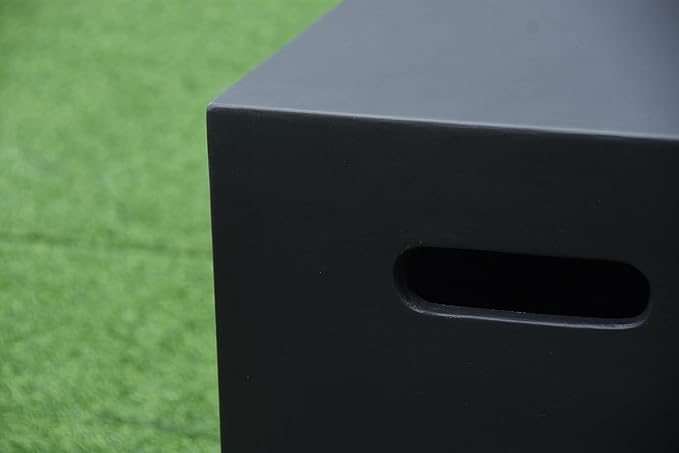 AMS Fireplace | Elementi Square Smooth Black 20 lbs Propane Tank Cover | Concrete GFRC Base | Dimensions: 15.7 x 15.7 x 20 inches | Perfectly Matches with Aurora Fire Pit Table.