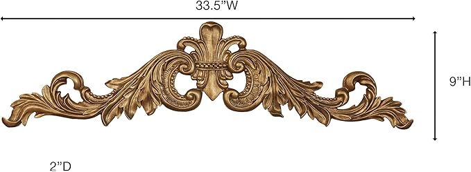 Salvatar Wall Art Topper | Large, Wide Doorway Design | Antique Aged Gold Metallic Finish | Openwork Acanthus Leaf Scrolls with Ornate Fleur De Lis | Hang Alone or Above A Door, Window, or Artwork
