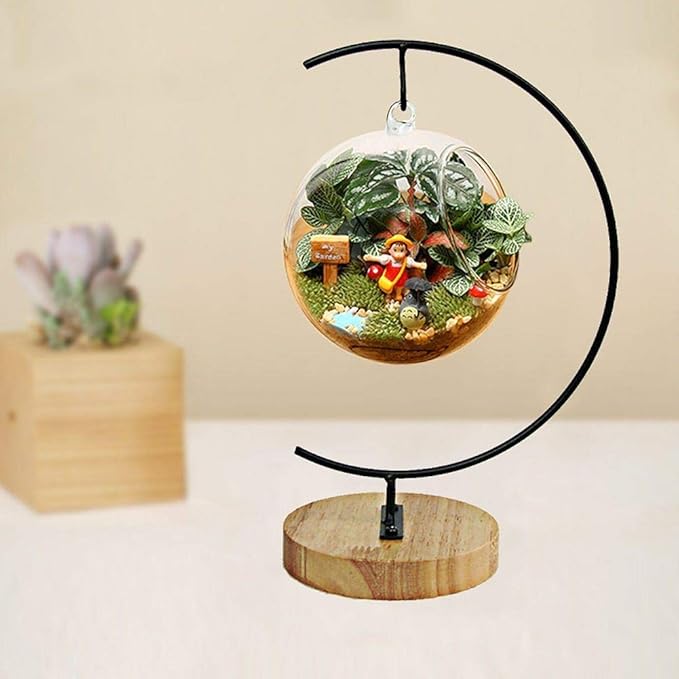YY YEARCHY Awesomes Terrarium Ornament Display Stand Metal Stand Air Plant Stand Flower Pot Stand Holder Iron Pothook Stand for Hanging Glass Terrarium Globe Ball (4, Black)