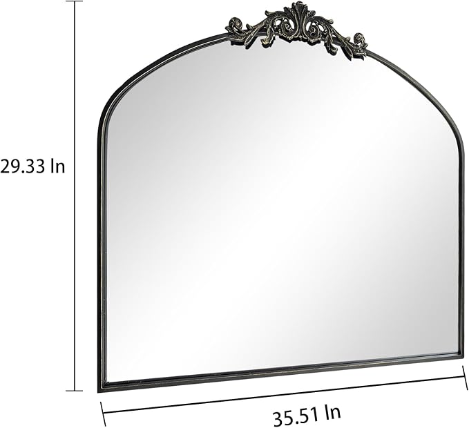 OUSHUAI Black Arched Mirror for Wall,Baroque Fireplace Mirror Decor,Brass Wall Mirror,Ornate Mirrors for Entryway/Bathroom/Living Room/Hallway 36"X30" …