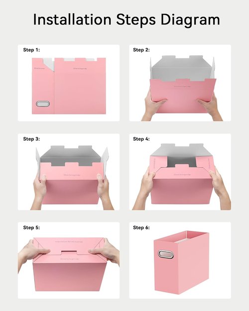 Oterri File Organizer Box - Portable Collapsible Cardboard Folder for Letter Size Files | 6-Pack, Pink