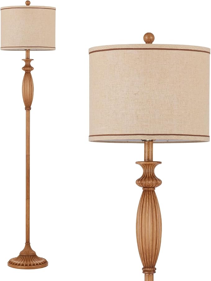 63.8" Vintage Floor Lamp with Rotary Switch, Dimmable Color Temperature Standing Lamp, Retro Farmhouse Floor Lamps for Living Room, Bedroom, Hallway, Office, Room Decor, Light Wood Grain